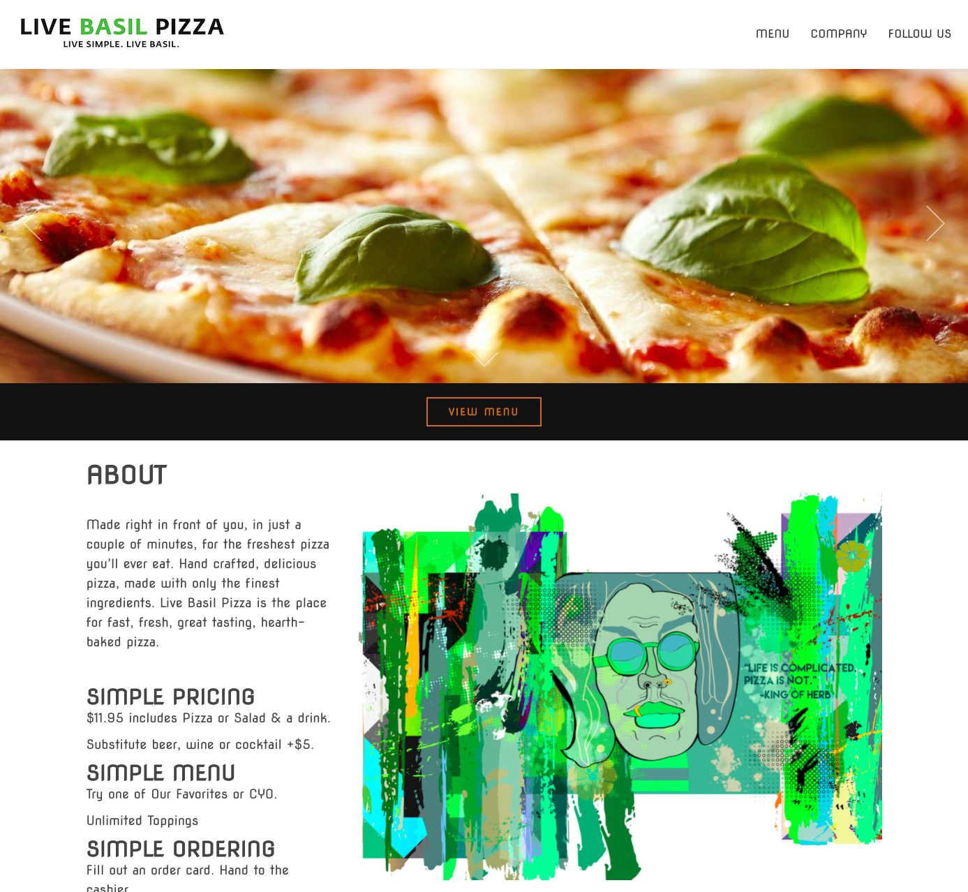 Live Basil Pizza Website