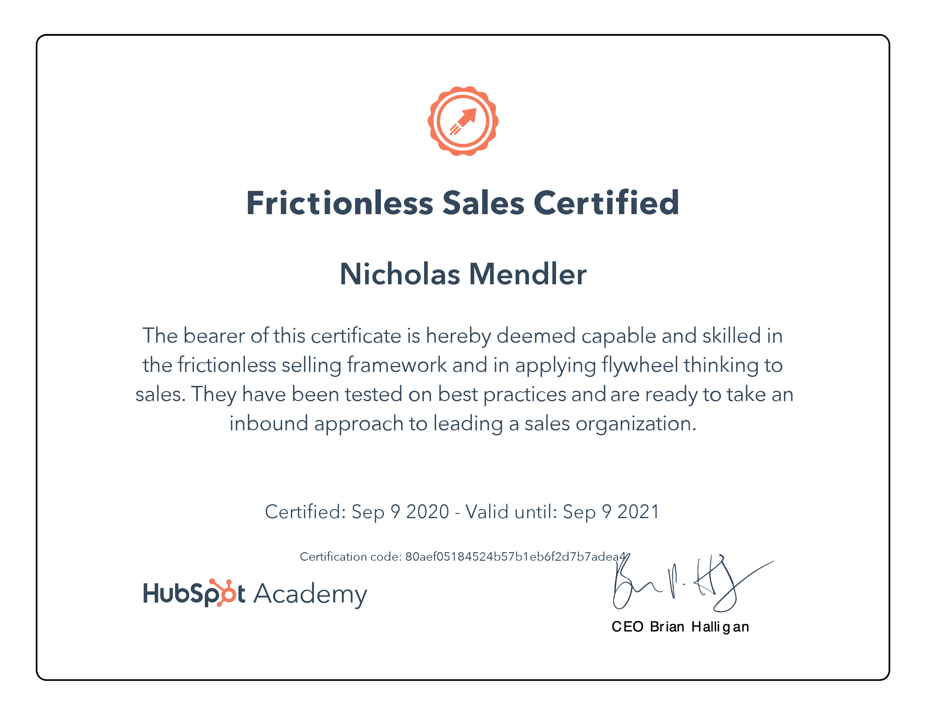 HubSpot Frictionless Sales Certificate
