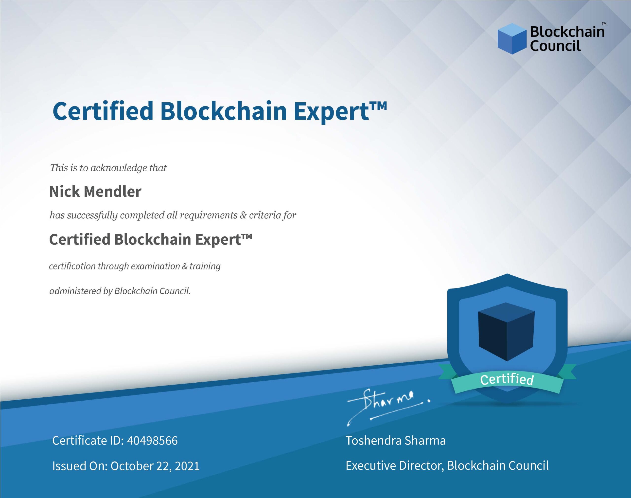 Blockchain Council - Certified Blockchain Expert Certificate