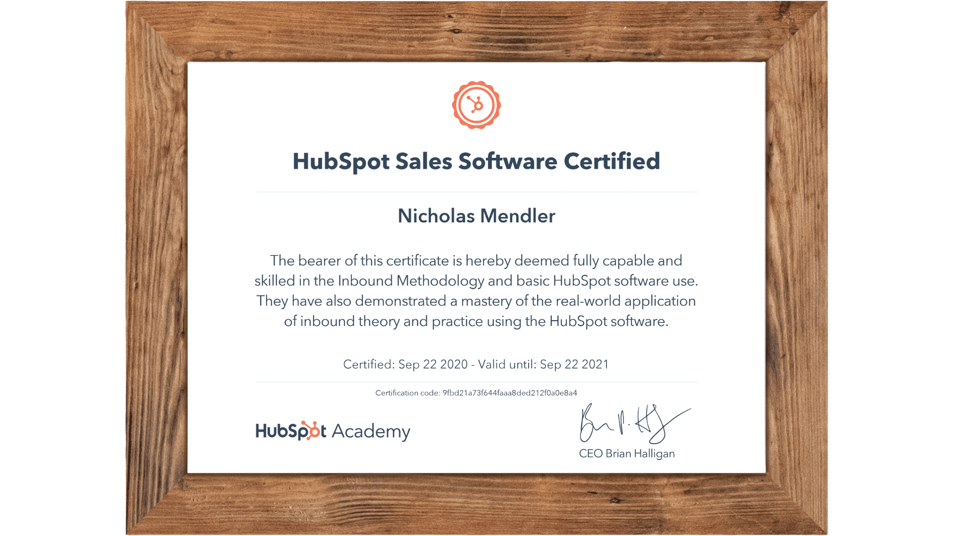 HubSpot Sales Software Certified Nick Mendler